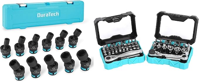 DURATECH 56-pieces 1/4" Mini Ratchet Wrench and Screwdriver Bit Set 3/8" Drive Swivel Socket Set