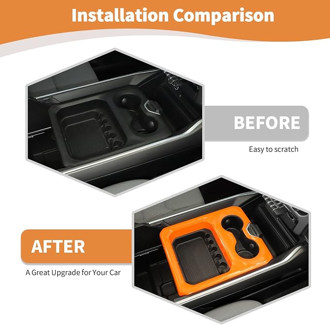RT-TCZ for Dodge RAM Orange Center Console Cup Holder Panel Trim Cover for Dodge RAM 2018 2019 2020 2021 2022 2023 Orange Interior Accessories