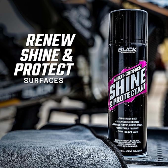 Slick Products Shine & Protectant Spray 17.35 FL OZ. - High Gloss Clear Coating Renew Vinyl, Plastic, Rubber, Trim, Tire, Car, Truck, Motorcycle, Dirt Bike (6-Pack)