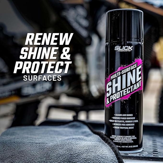 Slick Products Shine & Protectant Spray 17.35 FL OZ. - High Gloss Clear Coating Renew Vinyl, Plastic, Rubber, Trim, Tire, Car, Truck, Motorcycle, Dirt Bike (5-Pack)
