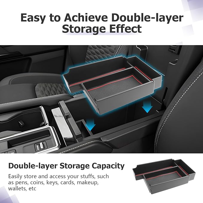 LUWU 2025 2026 Pathfinder Center Console Organizer Compatible with Pathfinder 2022 2023 2024 2025 2026 Accessories Armrest Console Storage Box Insert Tray ABS Material Coin Container, Red