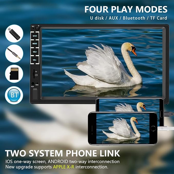 7" Car Stereo Double Din Touch Screen Car Radio Audio Receiver FM Radio Bluetooth Video Remote Control MP5/4/3 Player Android Phone Mirror Link USB/SD/AUX Hands Free Calling with Camera