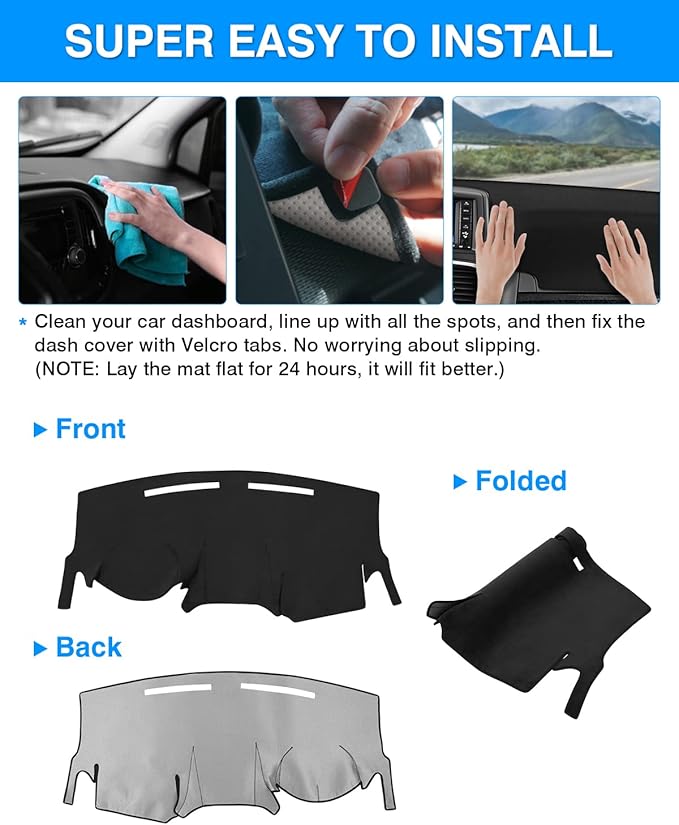 Autorder Dashboard Cover Mat for Dodge Grand Caravan 2011-2020 /Chrysler Town Country 2011-2016 Accessories Dash Cover Flannel Dash Mat Sunshade Glare UV Rays Protector