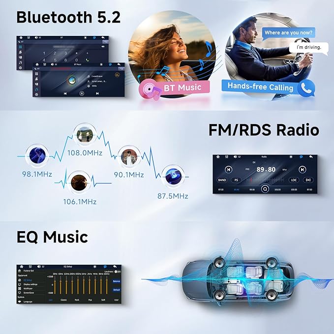 6.9'' Single Din Car Stereo with Wireless CarPlay Android Auto, 1280 * 480 HD Touchscreen Radio Bluetooth 5.2, Mirror Link, FM, SWC, Type C/USB Charging + Backup Camera+ Mic
