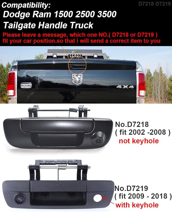HD 170° Wide Angle Auto Vehicle Car Van Trunk Handle Button Tail Gate Rear View Reversing Backup Camera Parking Aids System Compatible with Dodge Ram 1500 2500 3500 Tailgate Handle Truck