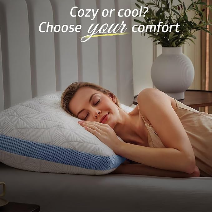 BETU Cooling Pillow King Size, Shredded Memory Foam Pillows for Hot Sleepers, Adjustable Firm Bed Pillows, Hotel Collection Side Sleeper Pillow for Back Pain, Neck, Blue, 20”x36”