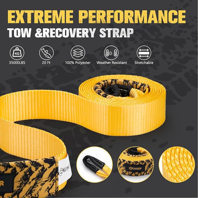 BUNKER INDUST 3" x 20ft Heavy Duty Tow Strap Recovery Kit + 3/4" D Ring Shackle with 7/8" Pin