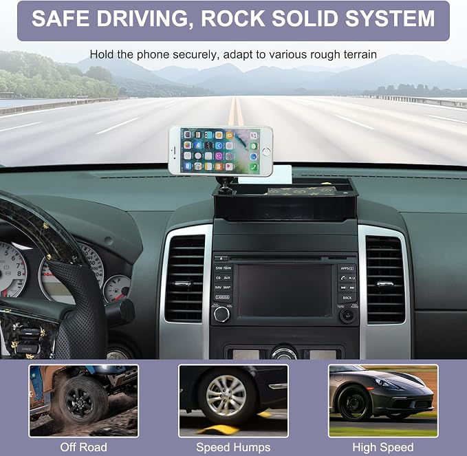 Dash Organizer Tray with Magnetic Phone Holder Compatible with Nissan Frontier 2009-2017,ABS Car Dashboard Storage Box Organizer Holder Tray Mobile Phone Mount Interior Accessories (Style-E)
