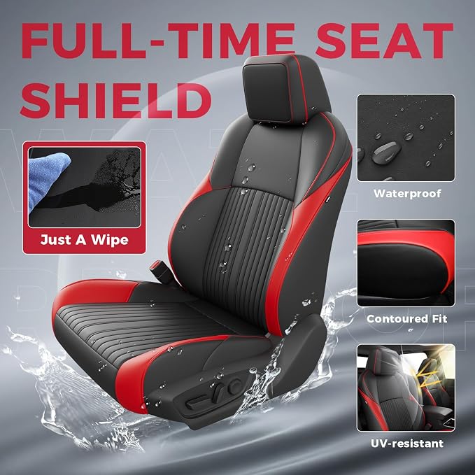 FREESOO Custom Fit Leather Tacoma Seat Covers Full Set Gen 4Th 2024-2026 Double Cab, for Sr/Sr5/Trd Prerunner/TRD Sport/TRD Off-Road/Limited, Seat Covers for Tacoma (5 Seats, BlackRed)