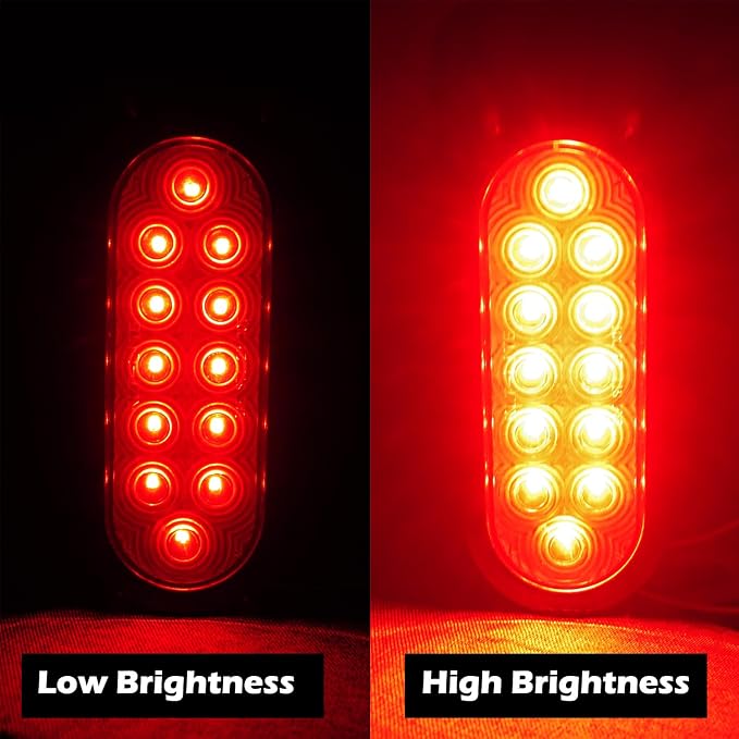 fouwick 2PCS 6 Inch Oval Red LED Trailer Tail Lights, IP65 Waterproof Surface Mount Stop Brake Turn Signal Lights for Truck RV Boat Marine Camper, DOT Compliant Rear Amber Trailer Lights