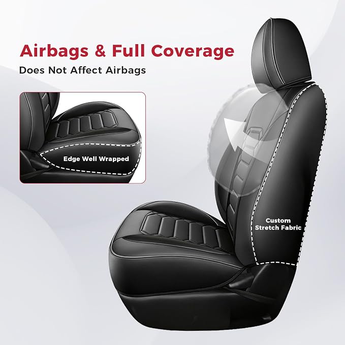 FREESOO Tacoma Seat Covers Custom Fit for Toyota Tacoma 2005-2015 Double Crew Cab Faux Leather Full Set Pickup Truck Seat Covers (Full Set, Black)