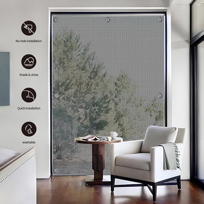 SCHRLING No Drill Cordless Light Filtering Window Shade, 63" W x 118" L with Suckers, for Living Room, Bedroom