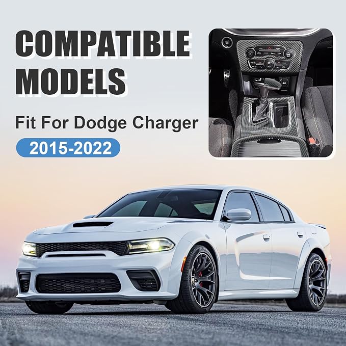 Interior Trim Kit for Dodge Charger 2015-2022 Gear Shift Panel Cover Cup Holder Headlight Switch Button Panel Cover