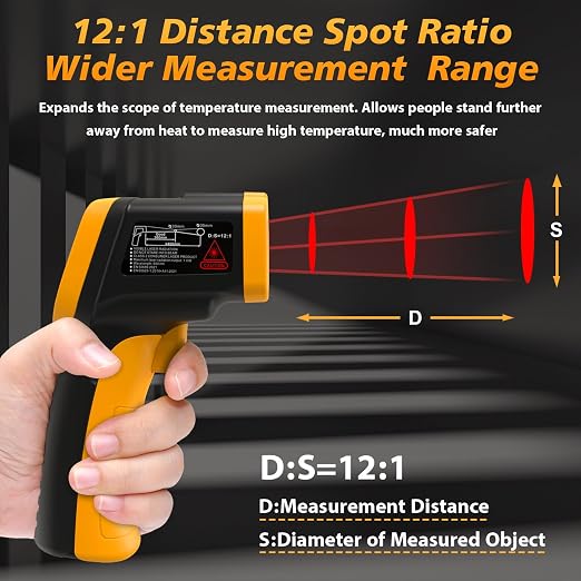 FKM Infrared Thermometer Gun Non-Contact Laser Temperature Gun,-58°F~1112°F,Adjustable Emissivity,Digital IR Thermometer Gun for Industrial,HVAC,Automotive,Cooking,Griddle,Pizza Oven,BBQ,Not for Human