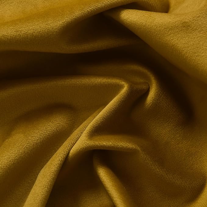 Roslynwood Luxury Soft Olive Yellow Velvet Curtains 84 inches Long Back Tab Thermal Insulated Blackout Window Drapes for Living Room/Bedroom/Dining Room, W52 x L84,2 Panels