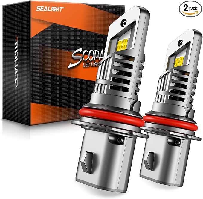 SEALIGHT 9007/HB5 LED Bulbs Combo, 800% Brighter 6500K Cool White, 1:1 Mini Size, 22000RPM Cooling Fan IP67 Waterproof, Pack of 4