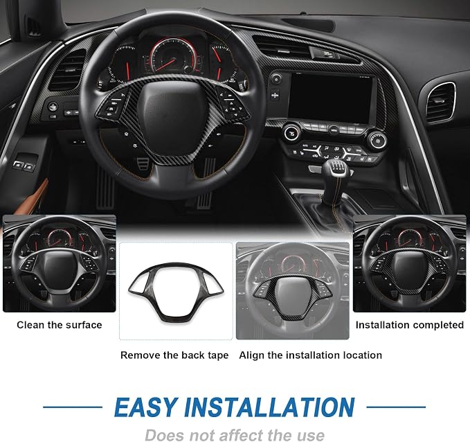 Real Carbon Fiber Steering Wheel Cover Compatible with Corvette C7 2014–2019