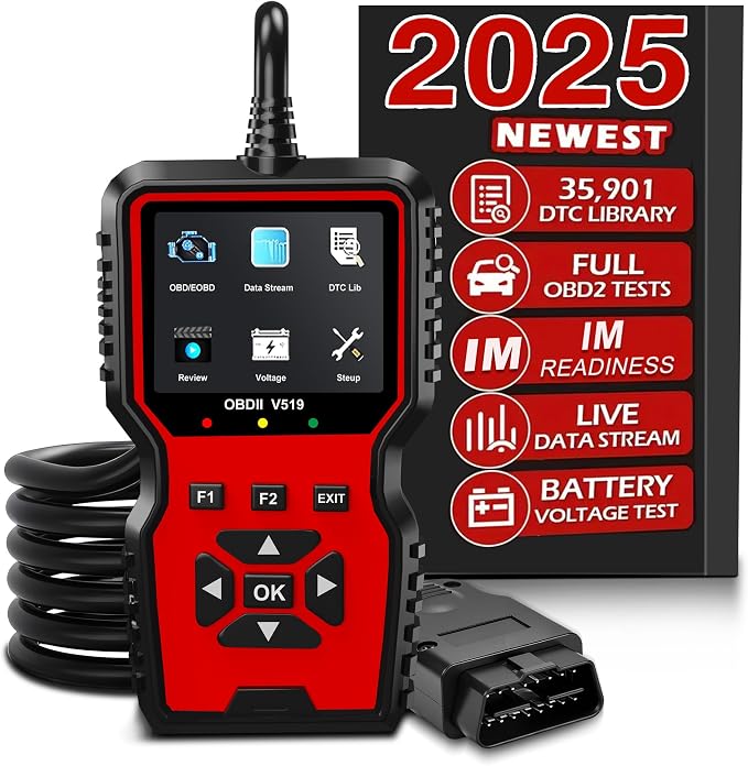 V519 OBD2 Diagnostic Scanner Tool - Vechicle Check Engine Light Code Reader with Battery Voltage Tester, I/M Readiness, Reset, and Code Eraser for All OBDII Car Since 1996 Red