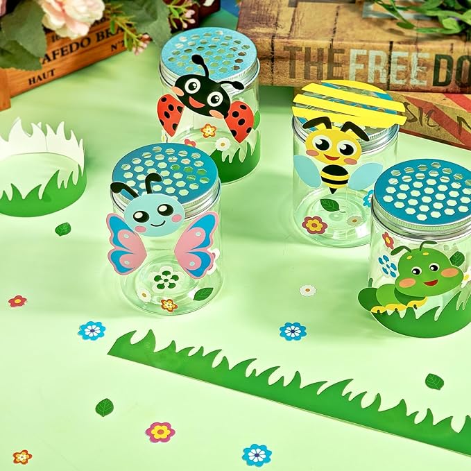 Cinrobiye 24 Set Insect Bug Viewer Craft Kits DIY Spring Craft Bug Jar Observation Kit Plastic Bug Catcher Containers Science Nature Exploration Craft Party Favors Classroom Activity