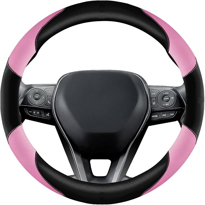 Soft Leather Steering Wheel Cover with Breathable Design and Anti-Slip Grip, Fully Compatible with Tesla, Toyota, Honda, Nissan 14.5-15.2 inch Round Steering Wheel（Sedans and SUVs）