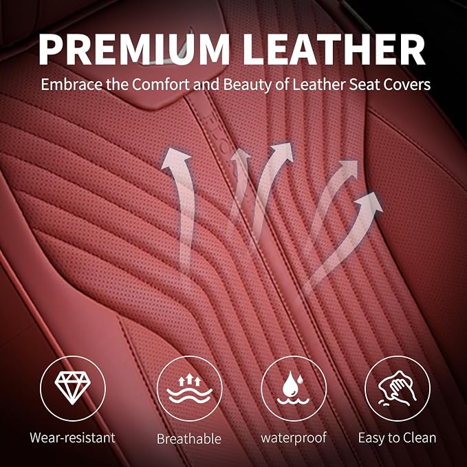 FLORICH Automotive Seat Cover Leather Seat Covers Full Set Front Seat Cover and Back Seat Cover 5 Seats Waterproof Car Seat Cushion Universal Fit for Most Cars Trucks SUV, Red