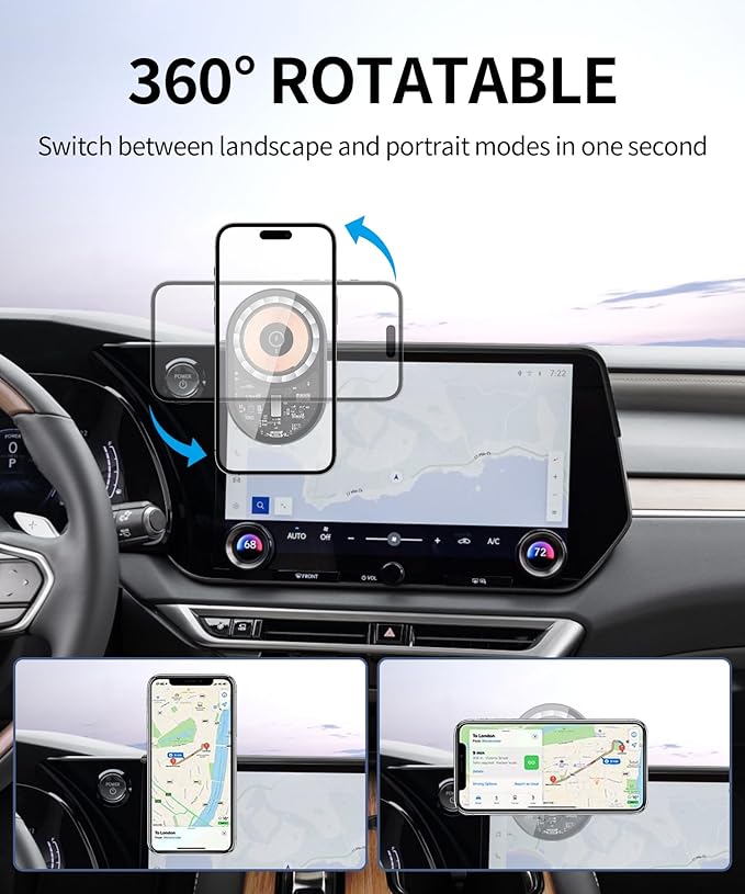 Wireless Charging Car Phone Holder for Lexus RX/RX Hybrid RX350/RX350h/RX450h/RX500h 2023-2026, 14" Screen Fixed Clip, 360° Rotation Car Phone Mount Compatible with MagSafe