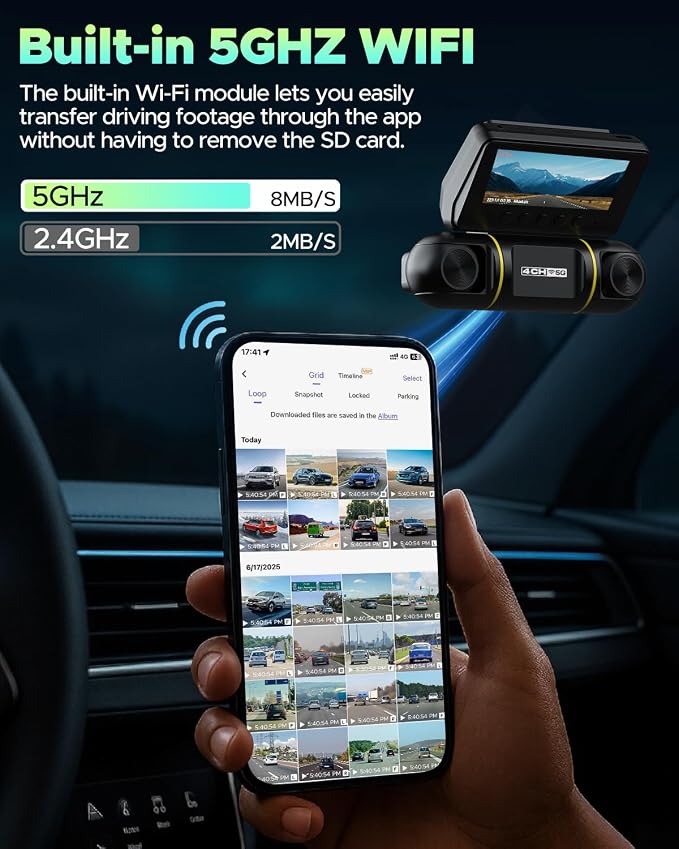 LAMTTO 360 Degree View 4 Channel Dash Cam Front and Rear Inside 5G WiFi Dash Camera for Cars APP Control 8 IR Night Vision 24H Parking Monitor with Hardwire Kit, G-Sensor, Included 128GB Card