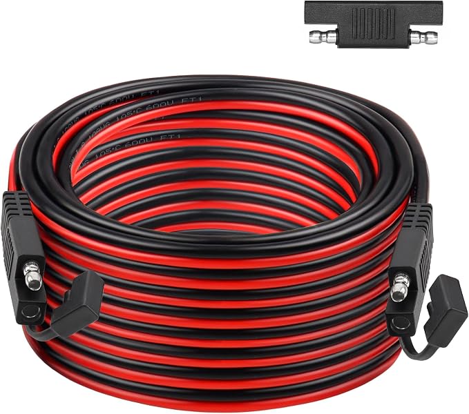 SAE Extension Cable 10AWG 75FT Quick Disconnect Tinned Copper Wire with SAE Connector Wire for Solar Panel, Battery, Tender Motorcycle, Automotive RV, Cars Tractor 10 Gauge