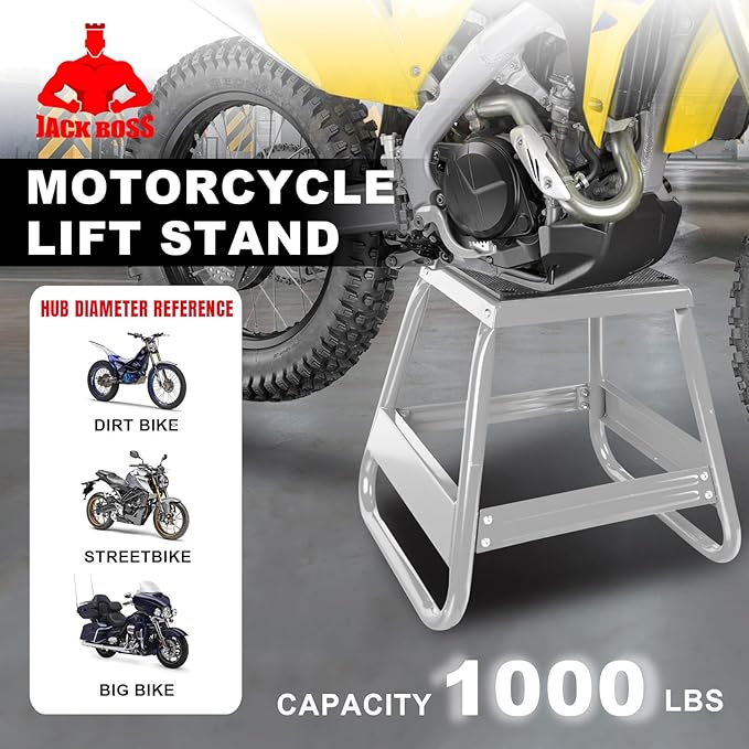 Motorcycle Stand Lift Dirt Bike Stand, Universal Panel Dirtbike Stand Jack Fit for Yamaha, for Honda and Suitable for Kawasaki, 1000LBS Capacity Removable Maintenance Motocross Stand Silver