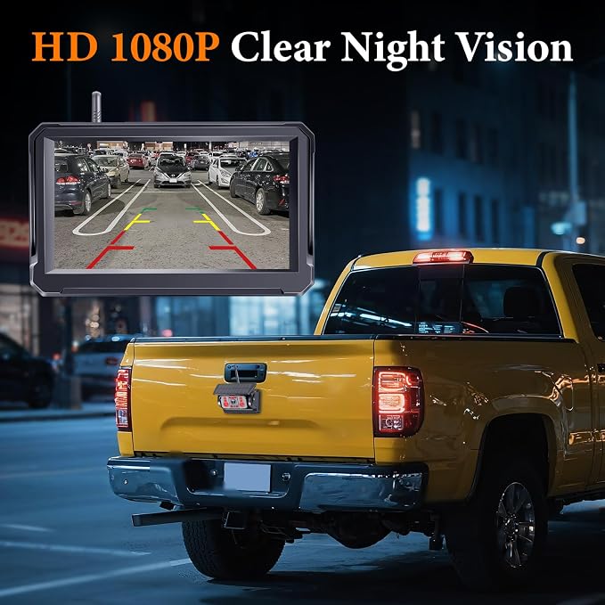 1080P HD Magnetic Wireless Backup Camera: Easy Install in Seconds | Clear Night Vision for Hitching & Parking - 25H Long Battery Life Solar Rear View Camera for Trucks, Pickups, Trailers
