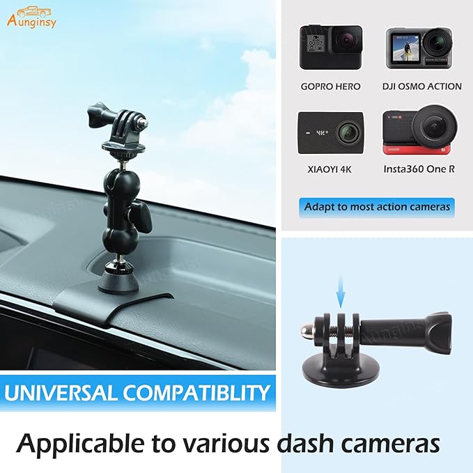 Car Center Console Dash Cam Mount Holder Compatible with Nissan Frontier 2022 2023 2024, Dashboard Panel Car Action Cameras Bracket for Video Record, 180° Rotation Adjustable Stabilizer Accessories