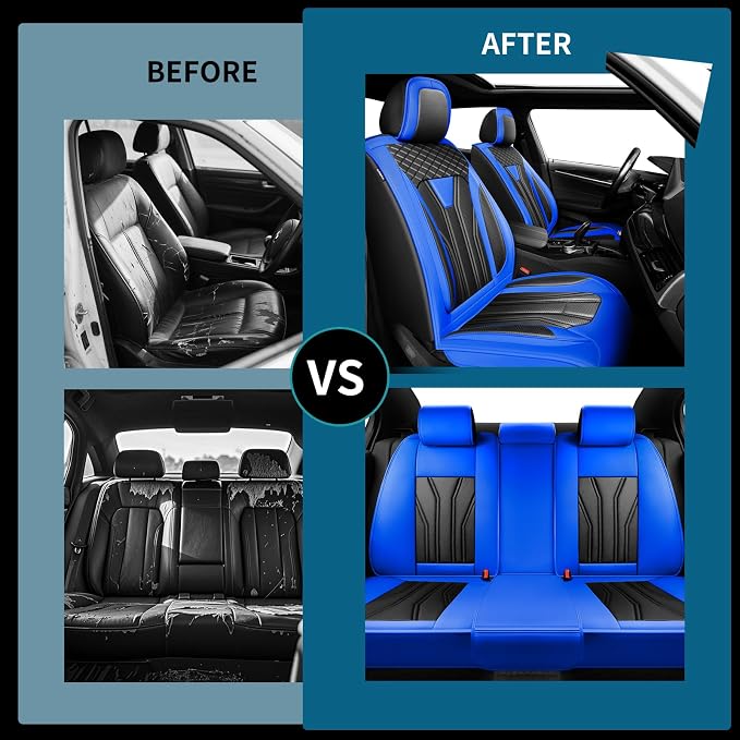 Fit Sorento Car Seat Covers Premium Leather(Front Seat Only) for KIA Sorento 2007-2026. Waterproof， Breathable, Scratch-Resistant & All-Weather Seat Cushion Protector (2 Front Seat,Blue&Black)