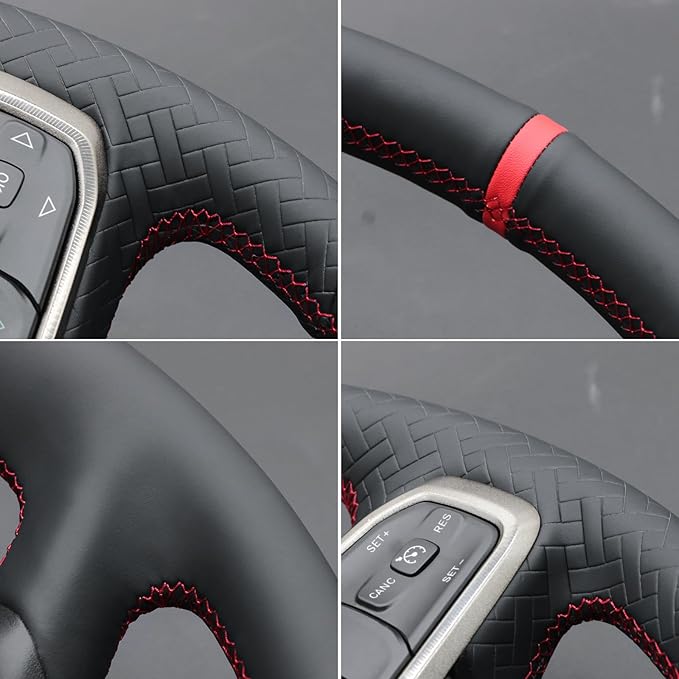 MEWANT Hand-Stitched Steering Wheel Cover Wrap for Dodge Ram 1500 2019-2023 Steering Wheel Accessories for Dodge Ram(Backsides Without Buttons)