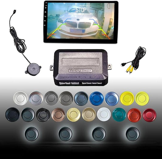 LCD Parking Sensor Kit - Displays Data on Original Screen, Easy Rear Installation, Compatible with All Camera Formats (AHD, CVBS), 18 Probe Colors to Match Any Vehicle MatteBlack