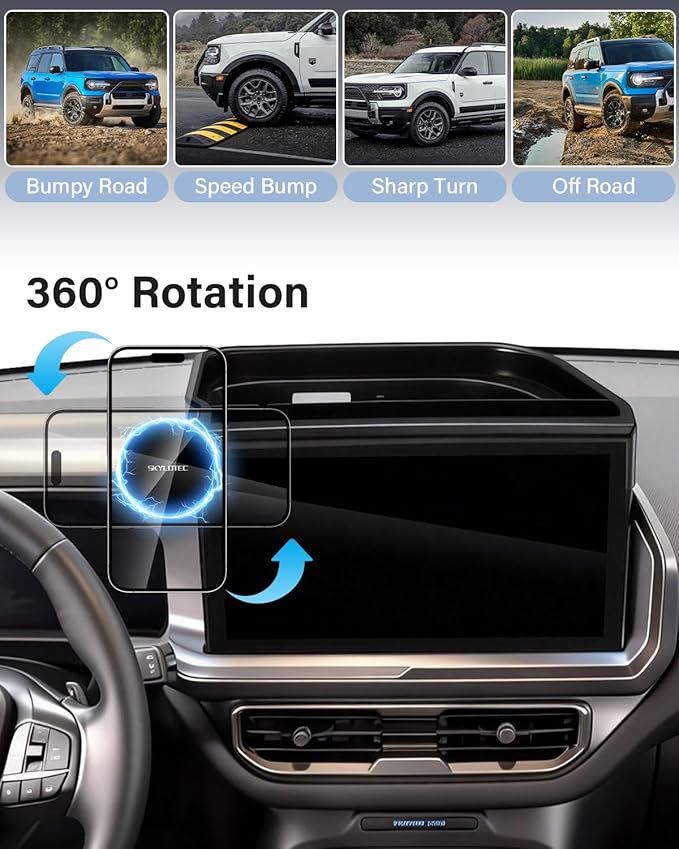 Dash Tray with Phone Holder for 2025 Ford Bronco Sport Dashboard Storage Console Organizer Accessories 13.2-Inch Screen, Magnetic Phone Holder for MagSafe, Magnets Wireless Charger Cell Phone Base