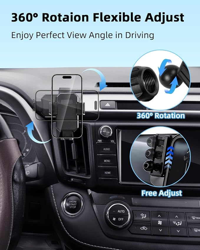 PZK Car Phone Mount for Toyota RAV4 2013-2015 2016 2017 2018 Accessories Custom Air Vent Phone Holder Auto Lock Phone Holder Hands Free 360° Rotation Cell Phone Automobile Cradles