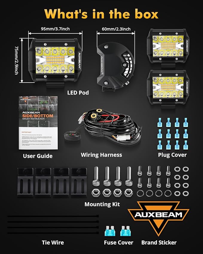 Auxbeam 6 Modes Amber White Series 4-Pack LED Pods Set Multi-Function | 4-inch off-road lights, Dual color strobe fog lights, Spot flood combo beam, 240W auxiliary light bar for offroad