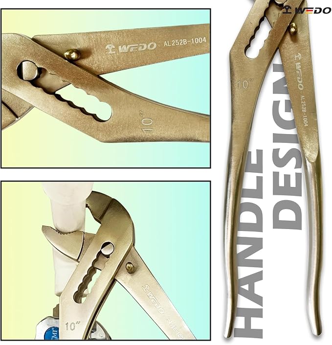 WEDO Non-Sparking Slip Joint Pliers, Spark-free Safety Water Pump Pliers, Length 165mm,Aluminum Bronze, 25mm Wide Opening Groove Joint Pliers,DIN Standard, BAM & FM Certificate