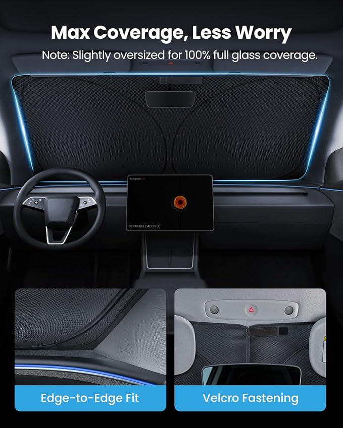 REEVAA 2026 3rd Pro Windshield Sunshade for 2017-2026 Tesla Model 3 (Highland) | Dual-Layer Heat & Sun Defense, OEM Design | Foldable Sun Shade Car Accessories with Storage Bag