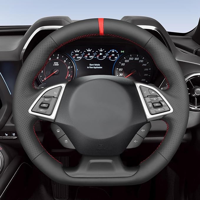 MEWANT for Camaro Steering Wheel Cover 2016-2024 Hand-Stitched for Chevy Camaro Car Steering Wheel Wrap