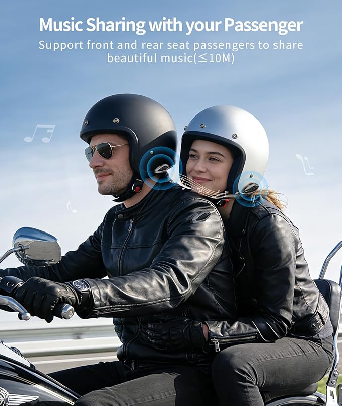 JESIMAIK Motorcycle Helmet Bluetooth Headset, Magnet Helmet Communication System, 10 Riders Mesh Motorcycle Intercom, Multitasking Audio, Music Sharing, Universal Pairing, FM Radio, Black, (1Pack)