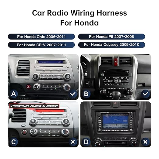 Car Radio Wiring Harness Connector for Honda Civic 2006-2011, CRV 2007-2011, Pilot 2009-2011 - 16 PIN Radio Power Cable Fit Aftermarket Android Head Unit, Retains Steering Wheel Control, FM AM