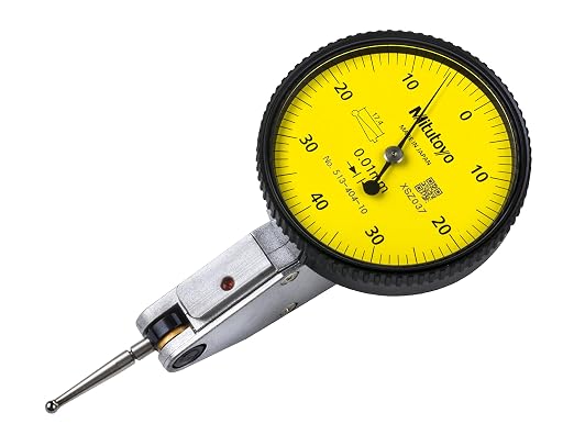 Mitutoyo 513-404-10A Dial Test Indicator, 0.8 mm Range, 0.01 mm Graduation, 3 µm Accuracy, Yellow Dial, Contact Length, Scratch-Resistant Crystal, Impact-Resistant Gears, Inspection Certificate | 0.01mm Graduation, 3m Accuracy, Scratch-Resistant Crysta...
