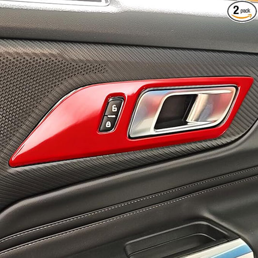 MUXEE Inner Door Handle Cover，for Ford Mustang 2024-2026 / Shelby GT350 2015-2020 / GT500 2020-2022，ABS Wine red Decal Interior Trim Cover Accessories (Without Memory seat Button Style)