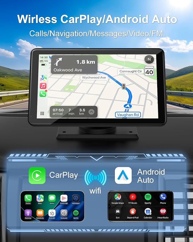 Carplay Screen for Car, Upgrade 7" HD Wireless Apple Carplay & Android Auto Touchscreen- Car Play Screen Stereo with Backup Camera, Mirror Link/Voice Control/Music Play/GPS Navigation -for All Vehicle