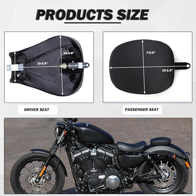 Black Motorcycle Front Driver Solo Seat+Rear Passenger Pillion Pad for Sportster 48 72 Iron 883 XL883 Forty Eight XL1200 Seventy Two 1200