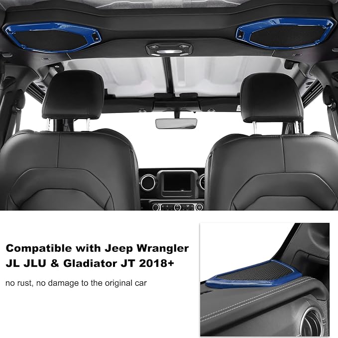 RT-TCZ A Pillar Speaker Trim Cover & Roof Speaker Audio Trim Cover Ring Kit Decoration Interior Accessories for Jeep Wrangler JL JLU & Gladiator JT 2018-2022,Blue