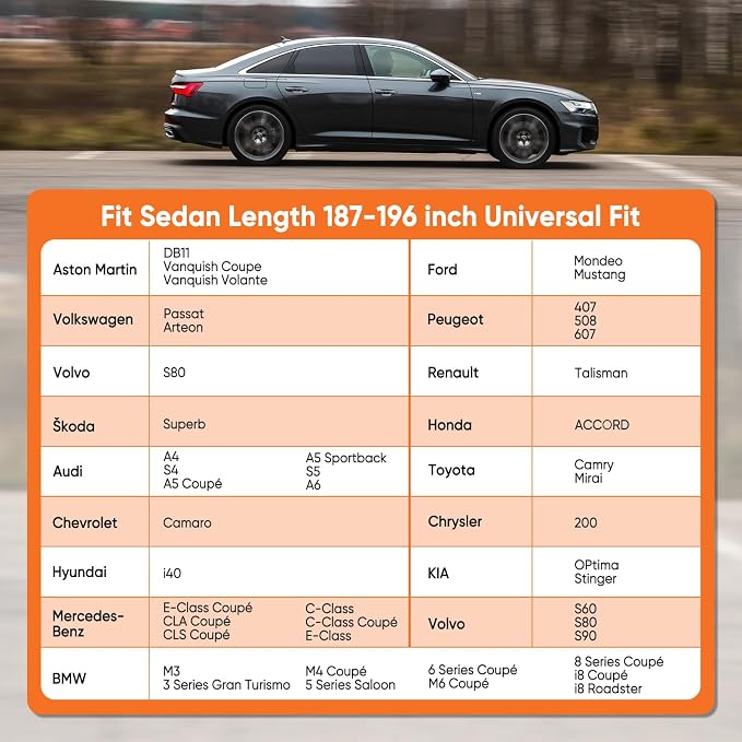 NEVERLAND Sedan Car Cover Waterproof Heavy Duty All Weather Protection Snow Anti-UV Windproof Outdoor Full Car Cover Fit for Automobiles BMW/Mercedes-Benz/Honda（for Car Size:196''L x 72''W x 59''H）