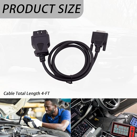 XTPTFABS OBD2 OBDII Cable Fits for Cen Tech Code Reader Scanner Models 60693 60694 60794 62119 62120, ODB2 Connector to 15-Pin Male Adapter Cable (4-FT)