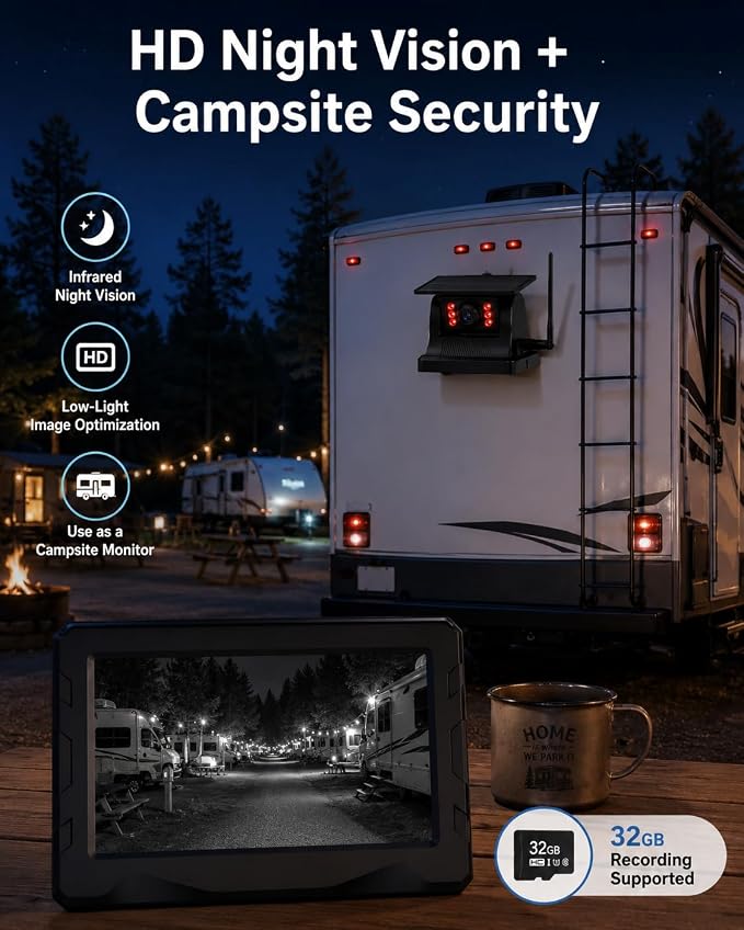 Magnetic Solar Wireless Backup Camera : 4.3" Portable Truck Cameras | Easy Install Scratch-Proof No Delay Backup Camera for Truck Rechargeable HD 1080P for Trailer Small RV Camper